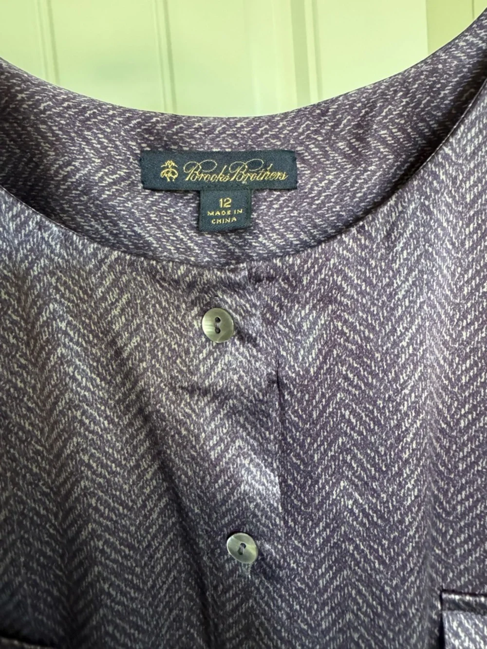 Brooks Brothers 100% Silk Lavender Herringbone Button Front Blouse